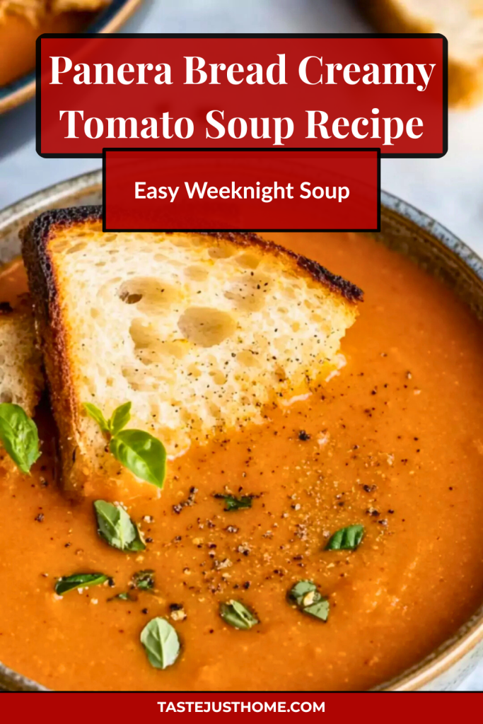 Creamy Panera Bread-style tomato soup served hot with a smooth texture and rich tomato flavor Creamy Panera Bread-style tomato soup served hot with a smooth texture and rich tomato flavor
