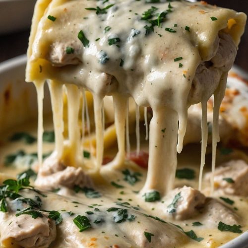 creamy chicken alfredo manicotti