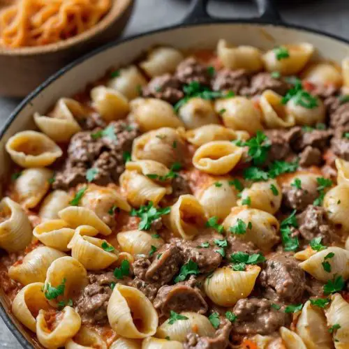 creamy beef and shells